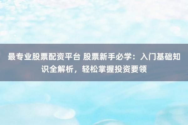 最专业股票配资平台 股票新手必学：入门基础知识全解析，轻松掌握投资要领