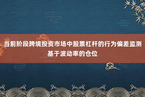 当前阶段跨境投资市场中股票杠杆的行为偏差监测基于波动率的仓位