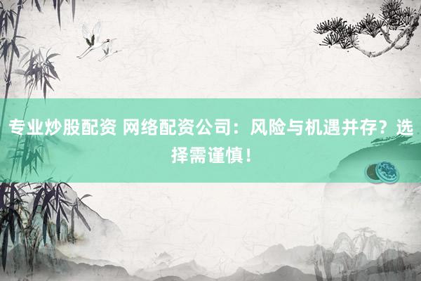 专业炒股配资 网络配资公司：风险与机遇并存？选择需谨慎！